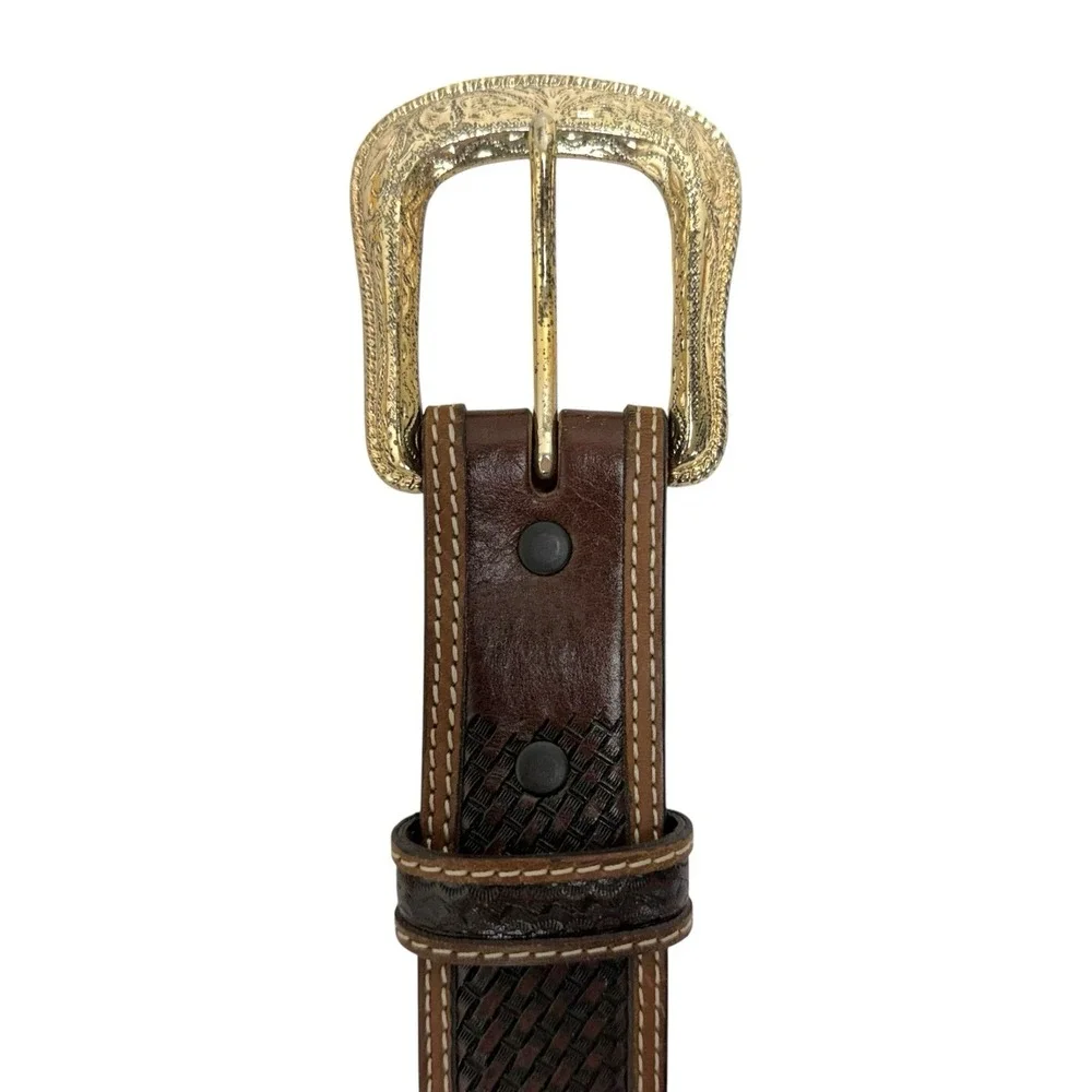 Ranger Mens 40 Brown Embellished Genuine Leather Belt Western Cowboy Hand-tooled